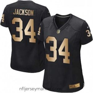 Exquisite Womens Nike Oakland Raiders 34 Bo Jackson Elite BlackGold Team Color NFL Jersey