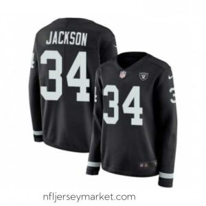Superb Womens Nike Oakland Raiders 34 Bo Jackson Limited Black Therma Long Sleeve NFL Jersey