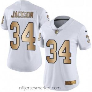 Gorgeous Womens Nike Oakland Raiders 34 Bo Jackson Limited WhiteGold Rush NFL Jersey