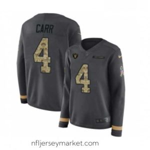 Alluring Womens Nike Oakland Raiders 4 Derek Carr Limited Black Salute to Service Therma Long Sleeve NFL Jersey