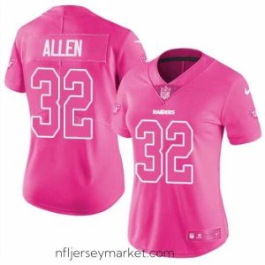 Stunning Womens Nike Raiders #32 Marcus Allen Pink  Stitched NFL Limited Rush Fashion Jersey