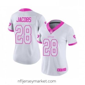 Superb Womens Oakland Raiders 28 Josh Jacobs Limited White Pink Rush Fashion Football Jersey