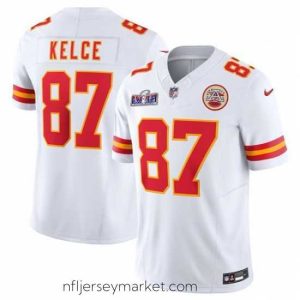 Superb Kansas City Chiefs 87 Travis Kelce White 2023 F.U.S.E  Vapor Untouchable Limited Stitched 2024 Super Bowl LVIII Jersey