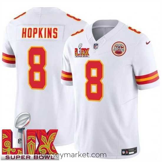 Premium Kansas City Chiefs DeAndre Hopkins #8 White 2024 2025 Super Bowl LIX F.U.S.E Stitched Jersey
