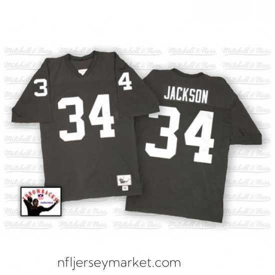 Top notch Mitchell and Ness Oakland Raiders 34 Bo Jackson Black Team Color Authentic NFL Throwback Jersey