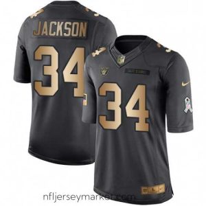 Exquisite Nike Oakland Raiders 34 Bo Jackson Limited BlackGold Salute to Service NFL Jersey