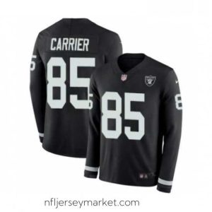 Irresistible Nike Oakland Raiders 85 Derek Carrier Limited Black Therma Long Sleeve NFL Jersey