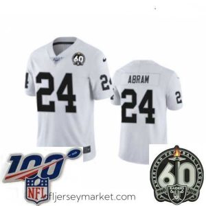 Stunning Oakland Raiders #24 Johnathan Abram White 60th Anniversary Vapor Untouchable Limited Player 100th Season Football Jersey