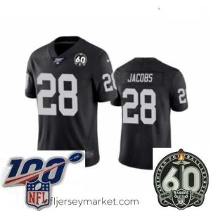 Premium Oakland Raiders #28 Josh Jacobs Black 60th Anniversary Vapor Untouchable Limited Player 100th Season Football Jersey