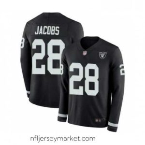 Irresistible Oakland Raiders 28 Josh Jacobs Limited Black Therma Long Sleeve Football Jersey