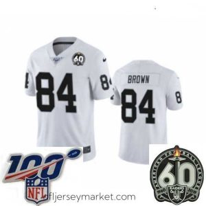 Gorgeous Oakland Raiders #84 Antonio Brown White 60th Anniversary Vapor Untouchable Limited Player 100th Season Football Jersey