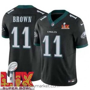 Luxurious Philadelphia Eagles A.J. Brown #11 Black 2024 2025 Super Bowl LIX F.U.S.E Stitched NFL Jersey