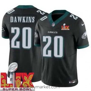 Stunning Philadelphia Eagles Brian Dawkins #20 Black 2024 2025 Super Bowl LIX F.U.S.E Stitched NFL Jersey