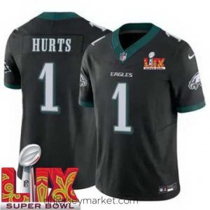 Luxurious Philadelphia Eagles Jalen Hurts #1 Black 2024 2025 Super Bowl LIX F.U.S.E Stitched NFL Jersey