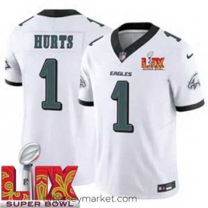 Alluring Philadelphia Eagles Jalen Hurts #1 White 2024 2025 Super Bowl LIX F.U.S.E Stitched NFL Jersey
