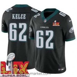 Stunning Philadelphia Eagles Jason Kelce #62 Black 2024 2025 Super Bowl LIX F.U.S.E Stitched NFL Jersey