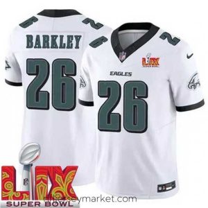 Alluring Philadelphia Eagles Saquon Barkley #26 White 2024 2025 Super Bowl LIX F.U.S.E Stitched NFL Jersey
